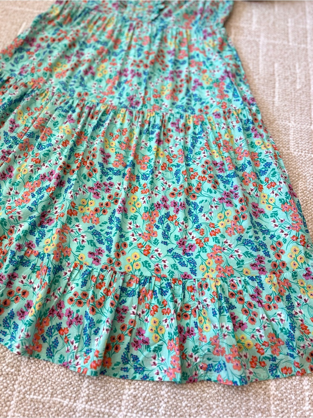 J. Crew Mint Green Floral Ruffle Dress with Pockets Size 14 - Picture 5 of 12
